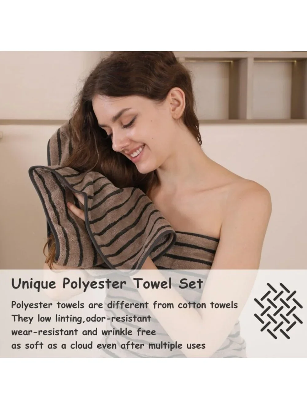 8-Piece Brown Stripe Bath Towel Set - Soft, Quick-Dry Towels for Spa, Gym